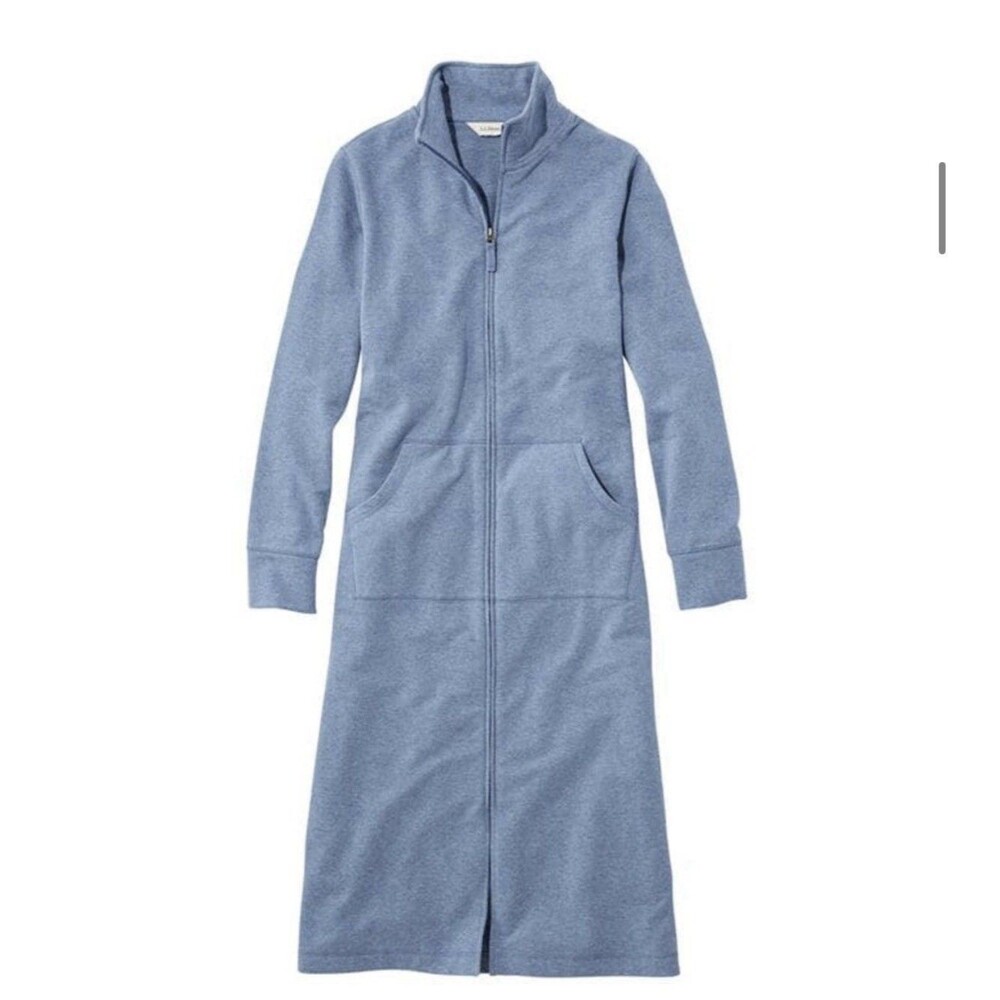 LL Bean Women’s Ultrasoft Sweatshirt Robe Petite Large Item 503800 Blue Full Zip